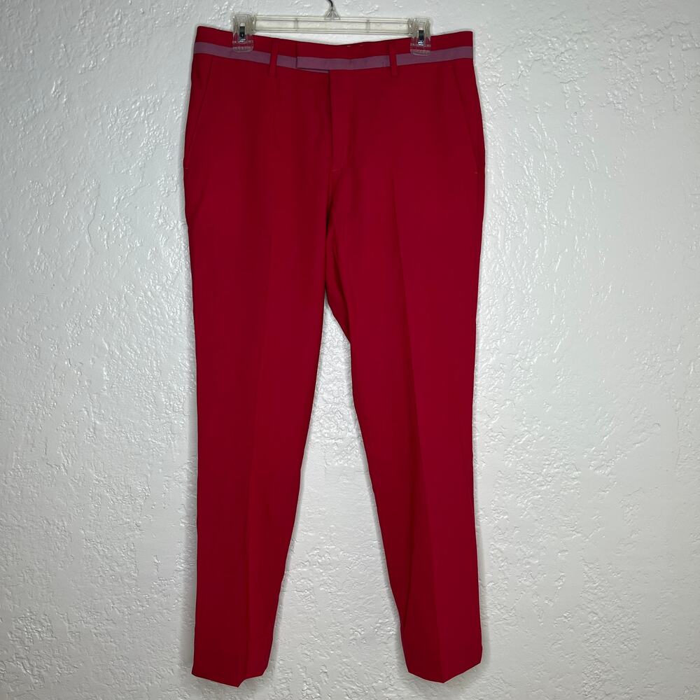 Paul Smith Women's Red Straight Slim Leg Trouser Pants Pink Trim Size 32